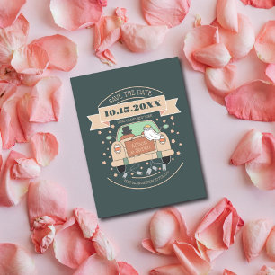 Cute cartoon wedding save the date invitation postcard