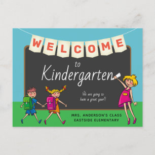 Cute Cartoon Welcome To Kindergarten Postcard