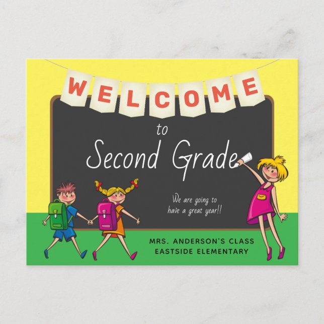 Cute Cartoon Welcome To Second Grade Postcard (Front)