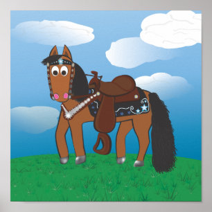 Cute Cartoon Western Horse Poster