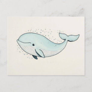 Cute Cartoon Whale Drawing Postcard