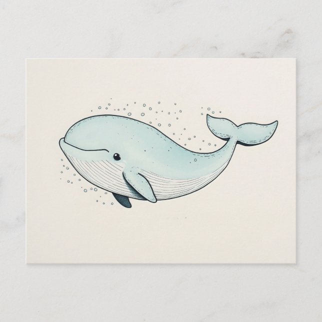 Cute Cartoon Whale Drawing Postcard (Front)