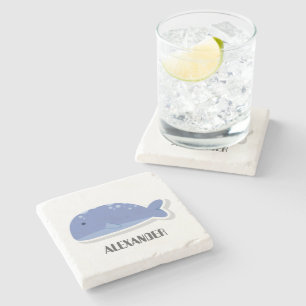 Cute Cartoon Whale Personalised Stone Coaster 