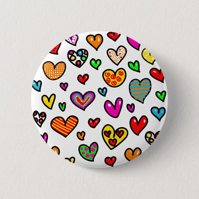 Cute Cartoon Whimsical Multi Love Heart Pattern 6 Cm Round Badge (Front)