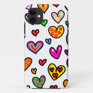 Cute Cartoon Whimsical Multi Love Heart Pattern iPhone 11 Case