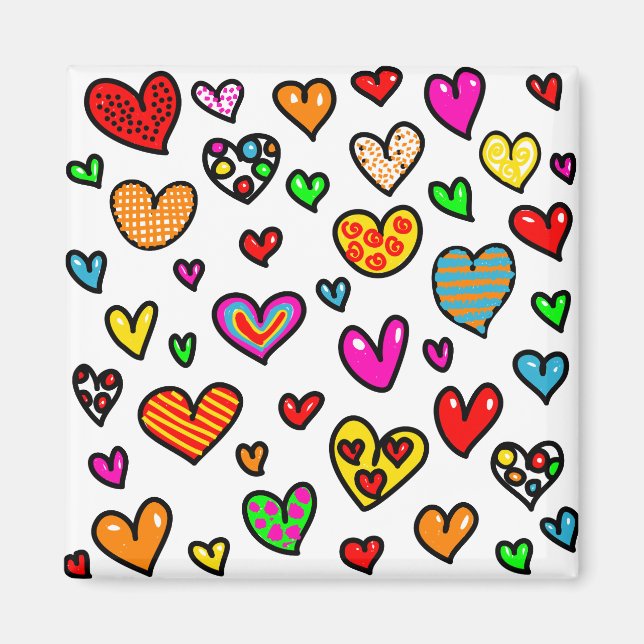Cute Cartoon Whimsical Multi Love Heart Pattern Magnet (Front)