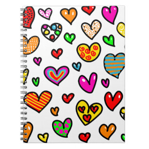 Cute Cartoon Whimsical Multi Love Heart Pattern Notebook