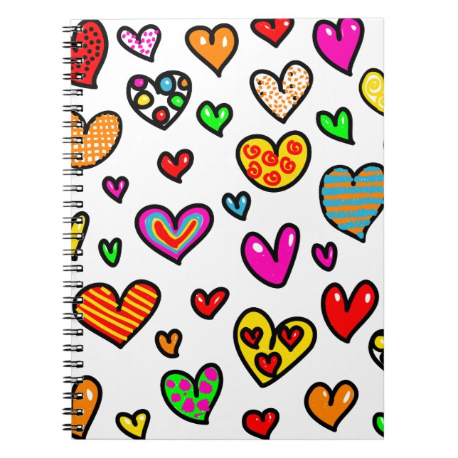 Cute Cartoon Whimsical Multi Love Heart Pattern Notebook (Front)