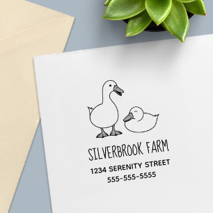 Cute Cartoon White Duck Pair Farm Address Self-inking Stamp
