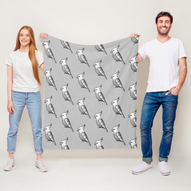 Cute Cartoon Whiteface Cockatiel Birds Pattern Fleece Blanket (In Situ)