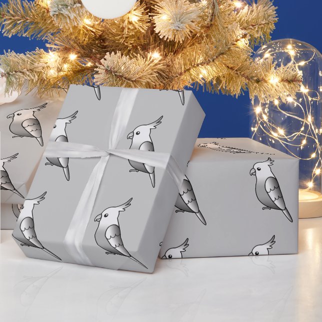 Cute Cartoon Whiteface Cockatiel Parrot Birds Wrapping Paper (Holidays)