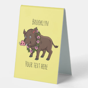 Cute cartoon wild boar and flowers