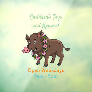 Cute cartoon wild boar and flowers