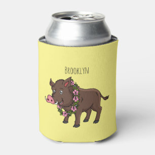 Cute cartoon wild boar and flowers can cooler