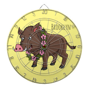 Cute cartoon wild boar and flowers dartboard