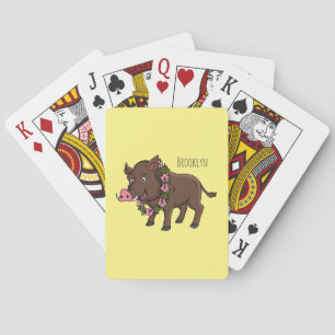 Cute cartoon wild boar and flowers playing cards