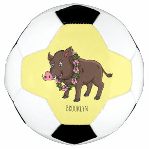 Cute cartoon wild boar and flowers soccer ball