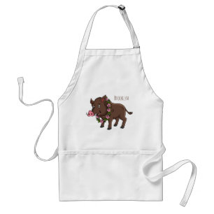 Cute cartoon wild boar and flowers standard apron