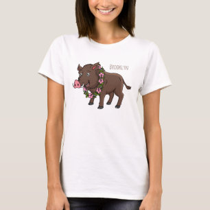 Cute cartoon wild boar and flowers T-Shirt