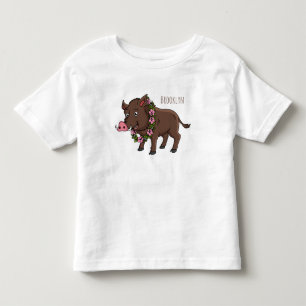 Cute cartoon wild boar and flowers toddler T-Shirt