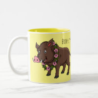 Cute cartoon wild boar and flowers