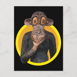 Cute Cartoon Wild Monkey Animal in yellow circle T Postcard