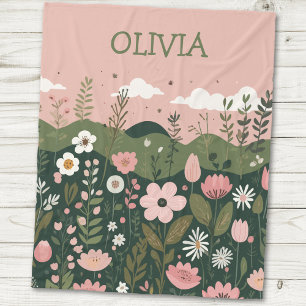 Cute Cartoon Wildflowers Floral Personalised  Fleece Blanket