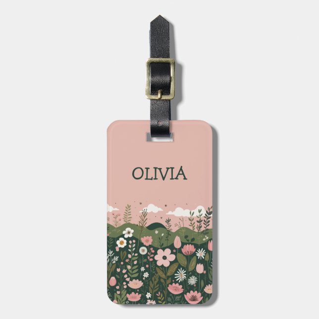 Cute Cartoon Wildflowers Floral Personalised  Luggage Tag (Front Vertical)