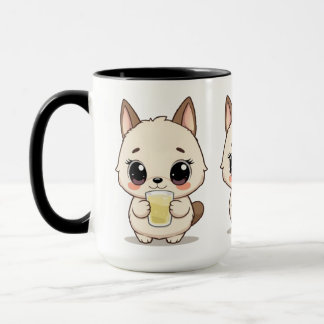 Cute Cartoon with Adorable Dog Holding a Drink Mug