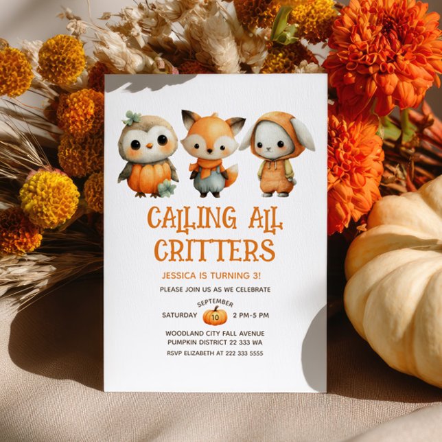 Cute Cartoon Woodland Animals Fall Kids' Birthday Invitation (Creator Uploaded)
