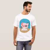 Cute Cartoon Writing Pig Children T-Shirt (Front Full)