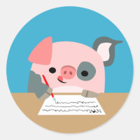 Cute Cartoon Writing Pig Sticker