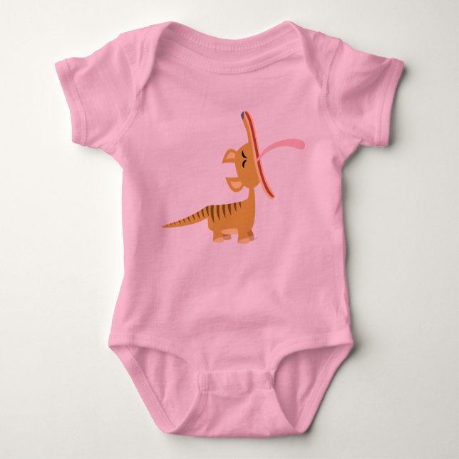 Cute Cartoon Yawning Thylacine Baby T-Shirt Bodysuit (Front)