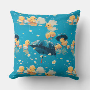 Cute cartoon yellow ducks under an umbrella, playi cushion