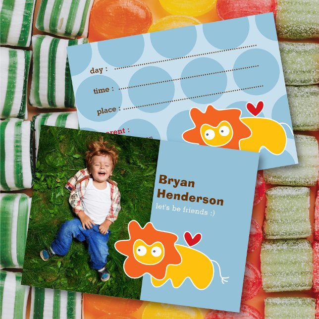 Cute Cartoon Yellow Lion Photo Kid's Play Date Calling Card (Creator Uploaded)