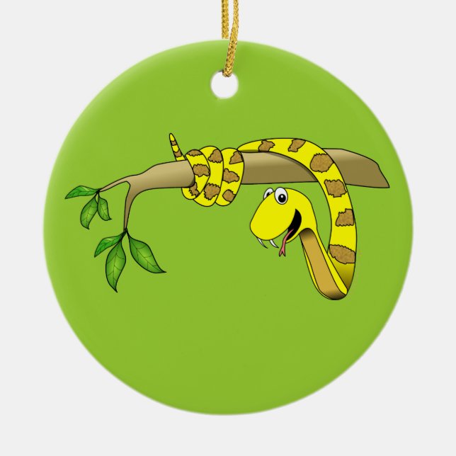 Cute Cartoon Yellow Snake in a Tree Reptile Ceramic Tree Decoration (Front)