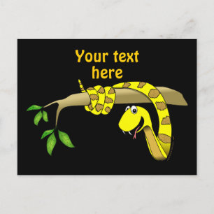 Cute Cartoon Yellow Snake in a Tree Reptile Postcard