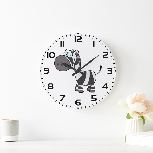 Cute Cartoon Zebra Funny Animal Character Large Clock (Creator Uploaded)