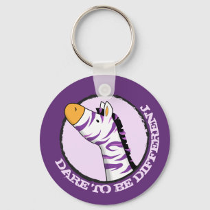 Cute Cartoon Zebra with Colourful Stripes Key Ring