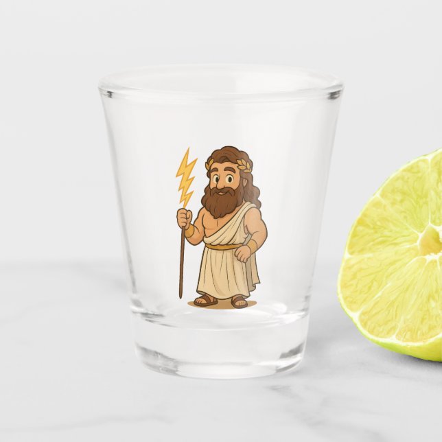 Cute Cartoon Zeus Shot Glass – Greek Mythology God (Front)