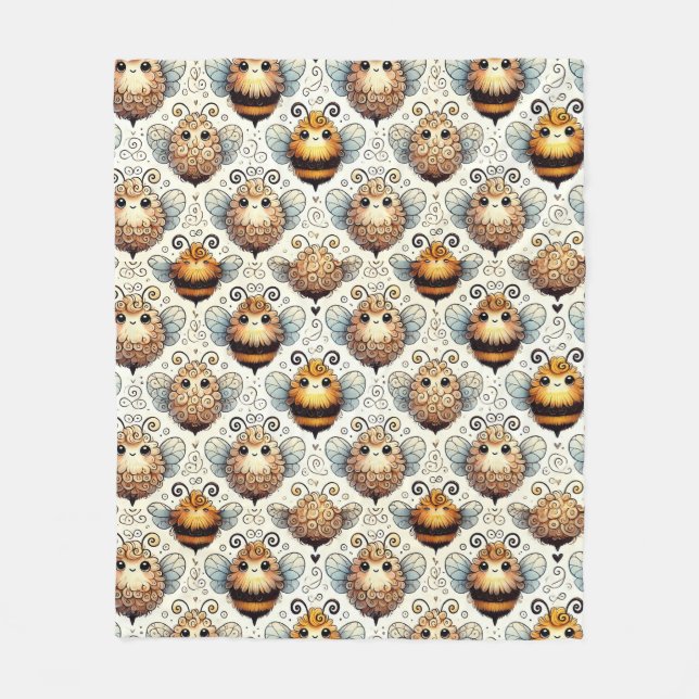 Cute, cartoonish bee fleece blanket (Front)