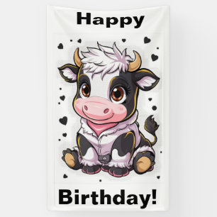 Cute cartoonish cow with large expressive eyes banner