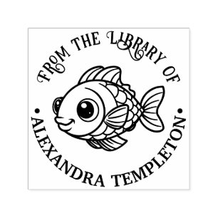 Cute Cartoonish Puffy Fish Library Book Name Self-inking Stamp