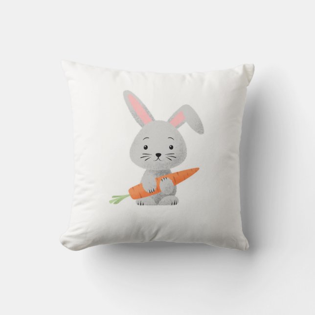 Cute Cartoony Fluffy Bunny Carrot Cushion (Front)