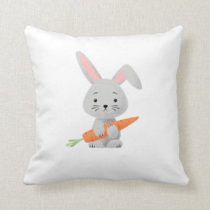 Cute Cartoony Fluffy Bunny Carrot Cushion