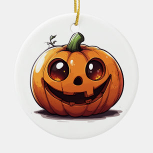 Cute carved Halloween pumpkin cartoon design Ceramic Ornament