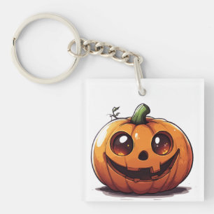 Cute carved Halloween pumpkin cartoon design Key Ring