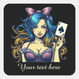 Cute Casino vintage lady add text  Square Sticker