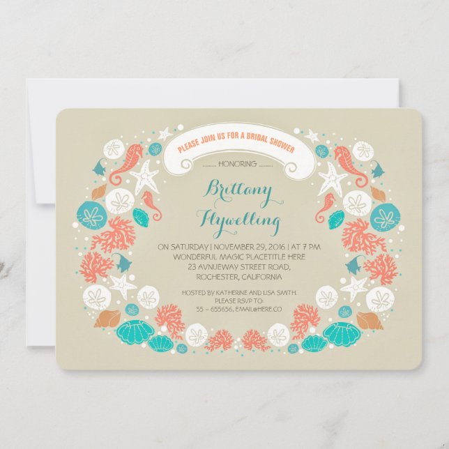 Cute casual beach bridal shower invitations (Front)