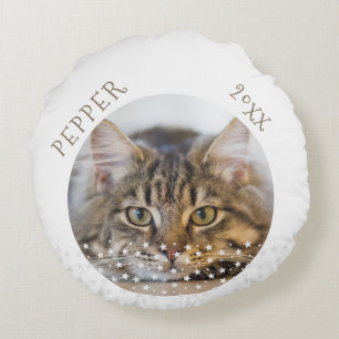 Cute Cat 2 Photos Star Pattern Christmas Round Cushion
